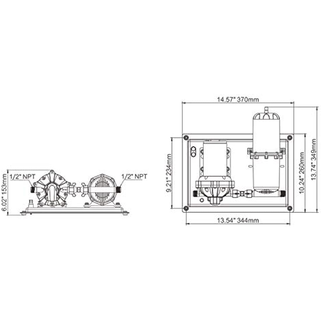 LIGHTEU®, DC 12V 11.3LPM 33 Series Water Pressure System, 45PSI Pump and 0.75L Tank