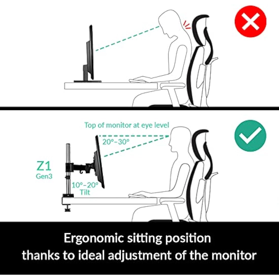 ARCTIC Z1 (Gen 3) - Desk Mount Single Monitor Arm, Monitor stand for up to 34"/38'' Ultrawide, up to 15 kg (33 lbs), Easy Monitor Mount Adjustment - Matt black