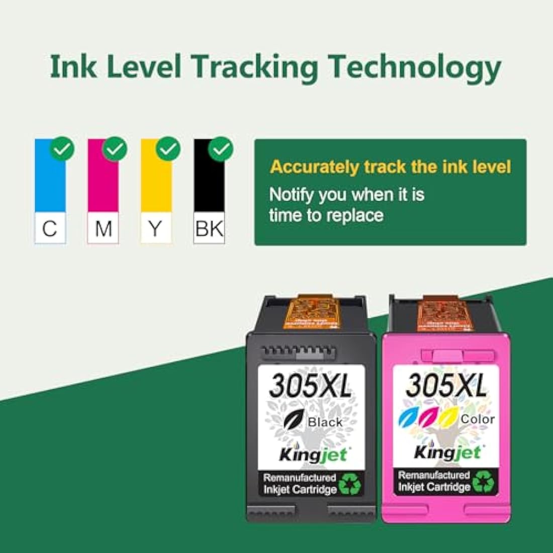 KINGJET 305 Ink Cartridges Black and Colour, 305XL Ink Cartridges Remanufactured for HP Printer Ink 305 XL for DeskJet 2700 2710 2720 2724 Plus 4100 4120 4130 Envy 6000 6020 6032 Pro 6400 6420 6430