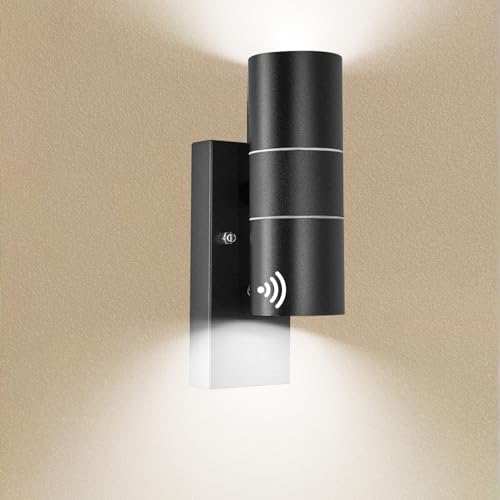 Wondlumi Outdoor Wall Lights Dusk Till Dawn Sensor, Outside Lights Mains Powered 240V IP44 Black Incl. 2X 5W GU10 Bulbs Cool White 6000K