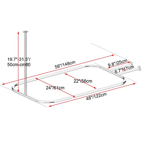 Sikaiqi Al alloy Oval Shower Curtain Rod Hoop Square Shape Bathroom 58.3"x24" Rod for Clawfoot Tub Free Standing Tubs (Black)