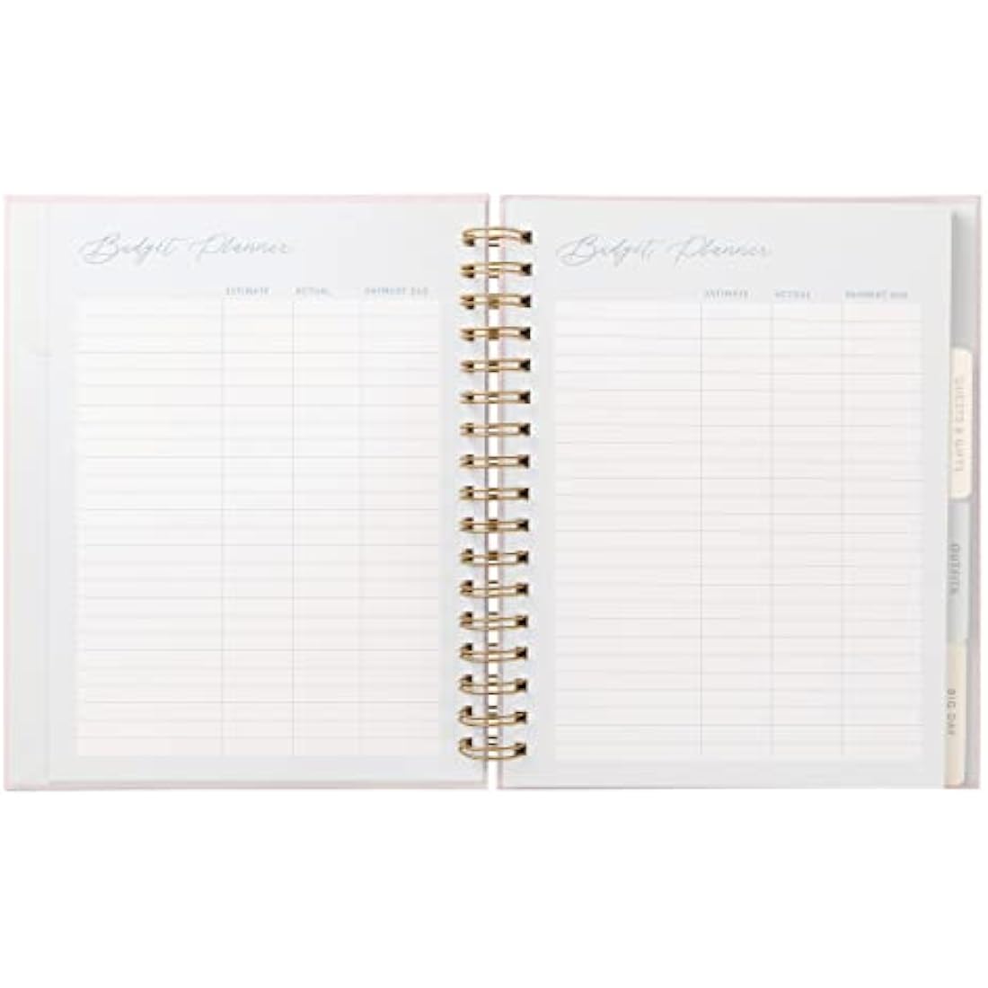 Busy B Wedding Organiser - Beautiful pink and gold spiral-bound wedding organiser with four tabbed sections, checklists, notes and storage pockets