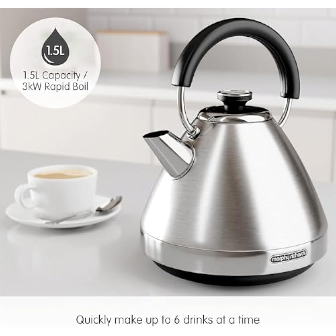 Morphy Richards Venture Pyramid Kettle - Brushed Stainless Steel - 1.5L - Rapid Boil - Metal - 100130