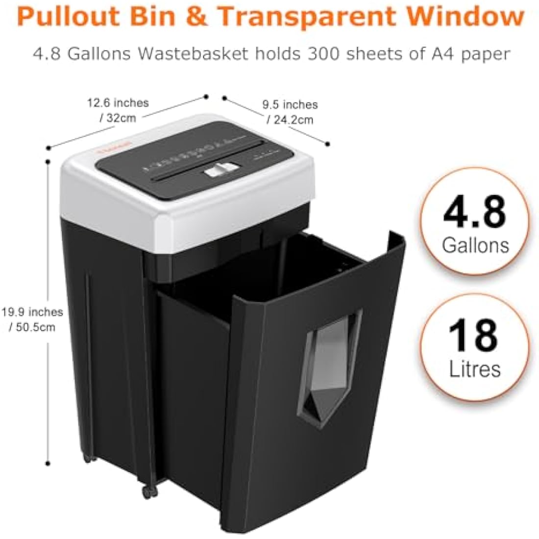 Bonsaii 15-Sheet Cross Cut Paper Shredder for Office, Heavy Duty Shredder for CD/Card, 30-Minute Working Time, 60dB Quiet Shredder with Jam Proof System, 18L Pullout Bin, C169-B (Overall Packaging)