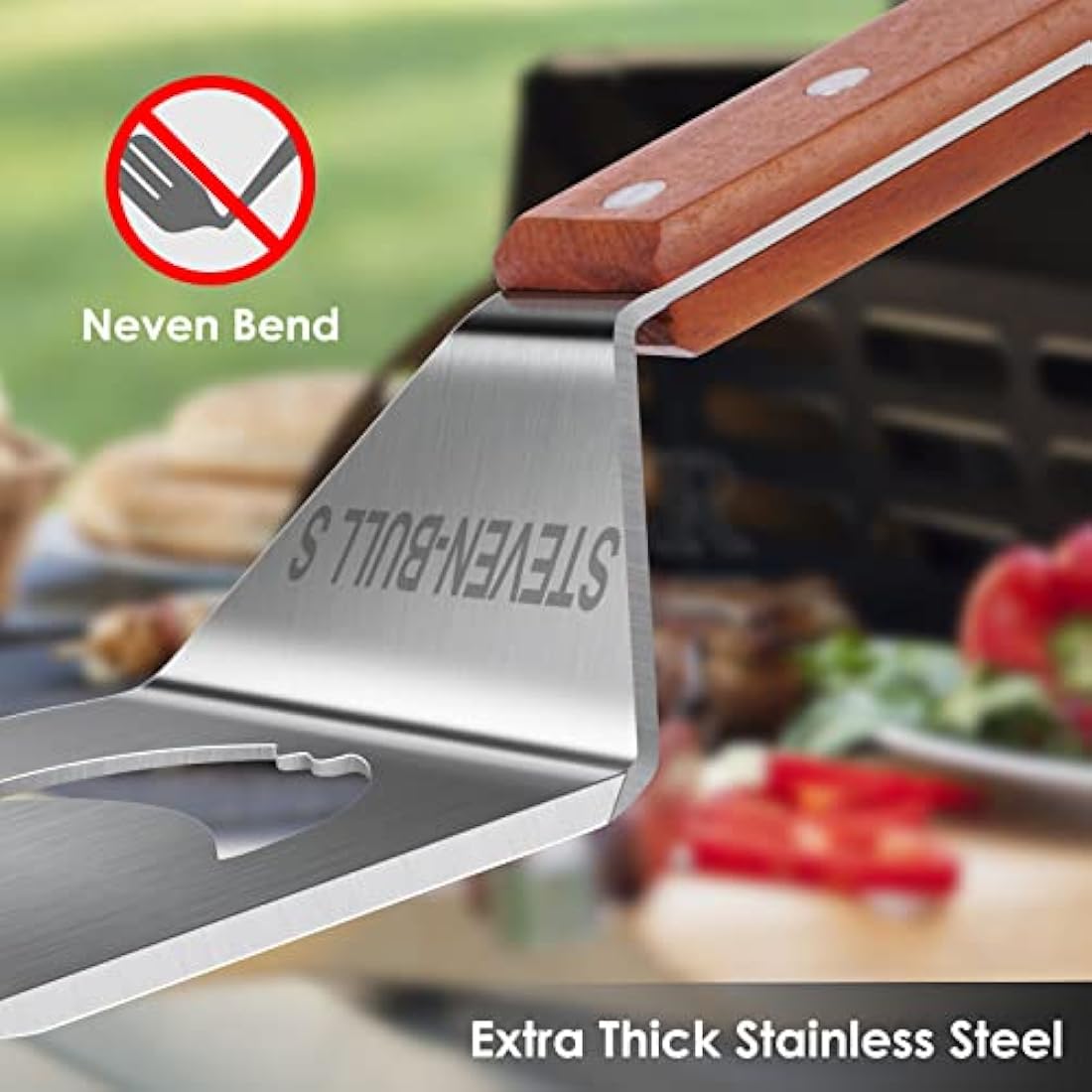 BBQ Accessories for Charcoal BBQ,Gas BBQ, 7 in 1 BBQ Spatula with Scraper, 17 Inch Long BBQ Tools for Barbecue Grill, Dad Gifts, Fathers's Day Gifts, Gifts for Men