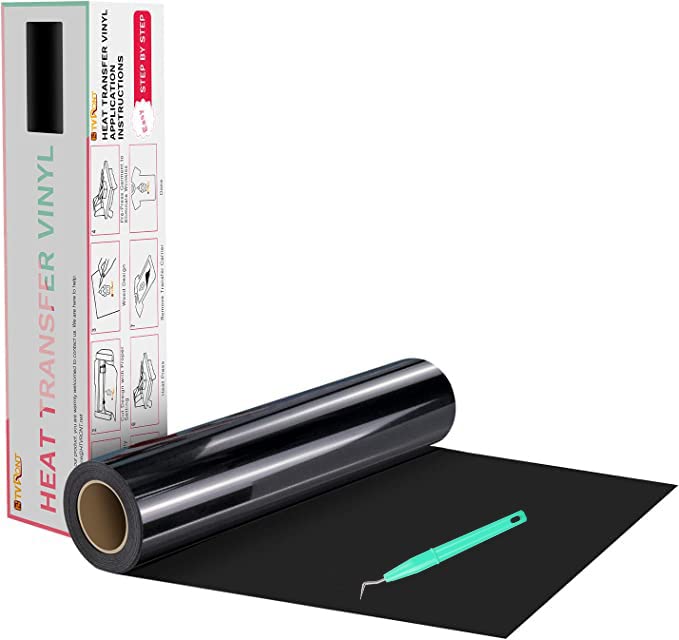 HTVRONT Heat Transfer Vinyl-12In x 20Ft(30.5x 610cm) Black Iron on Vinyl Roll, HTV Vinyl Roll for T-Shirt Clothing and Other Fabrics(Black)