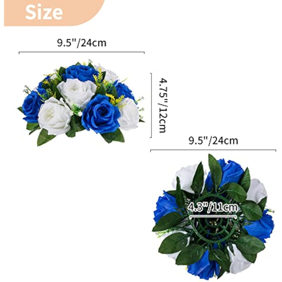 NUPTIO Artificial Flower Ball Centrepieces: 2 Pcs Royal Blue & White Fake Flowers Roses Balls 24cm Diameter for Centerpiece Faux Silk Rose Arrangements for Wedding Reception Party Table Decorations