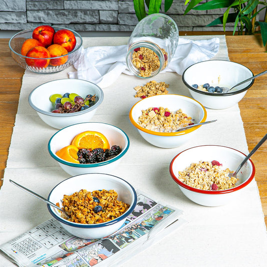 16cm White Enamel Bowls - Pack of Six