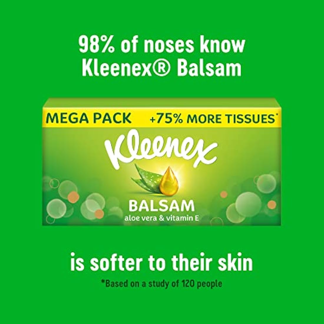 Kleenex® Balsam Tissues, Mega Pack - 1,344 Sheets (12 Boxes x 112 Sheets) - Balm Tissues Protect and Soothe Your Nose When You've Got a Cold - Balmcare® with Aloe Vera, Vitamin E and Calendula