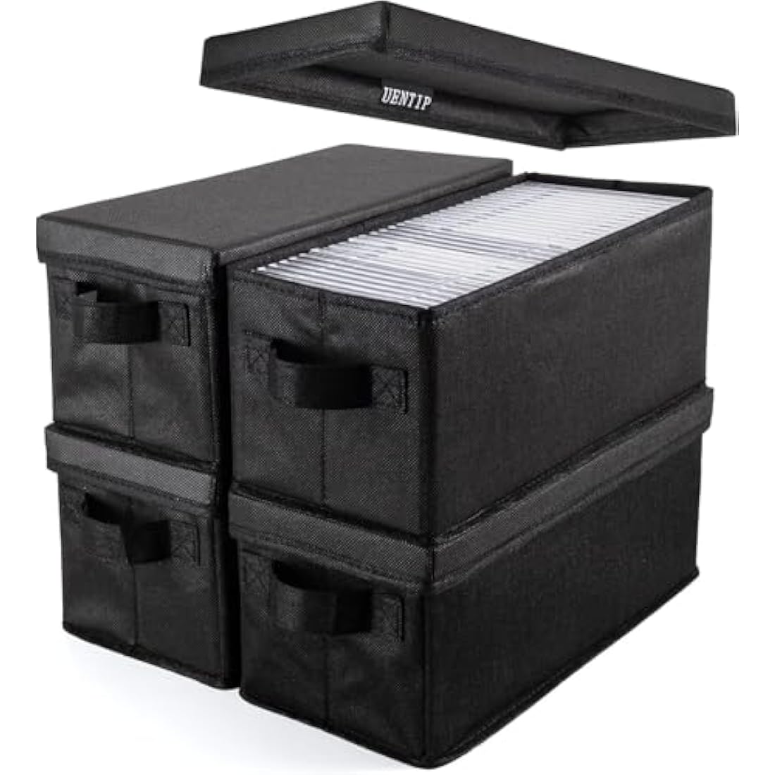 UENTIP CD Storage Boxes - Pack of 4 CD Case Storage - 13.2" x 5.9" x 5.3", Container holds 30 CDs in full jewel cases, 60 CDs in slim cases, and 165 discs in CD sleeves - Black