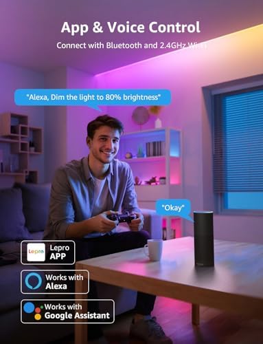 Lepro S1 AI Smart Rainbow LED Strip Light 15M one roll, App & Voice Control, Works with Alexa & Google Home, 30 LEDs/M, Music Sync, AI Lighting Design Assistant, MagicColor LED Lights for Bedroom