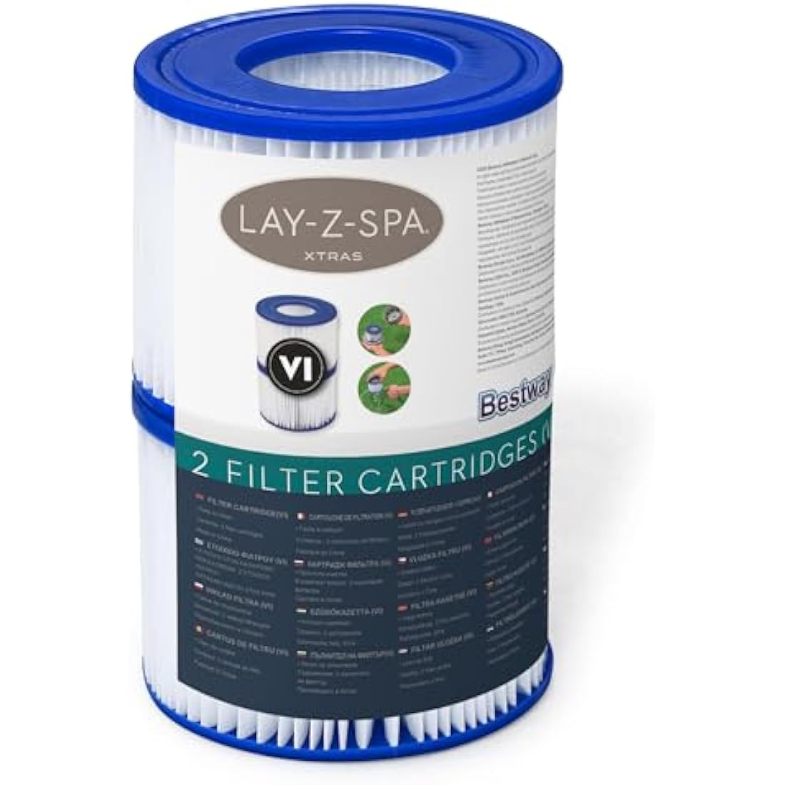 Bestway Lay-Z-Spa Hot Tub Filter Cartridge VI for All Lay-Z-Spa Models - Pack of 2, White