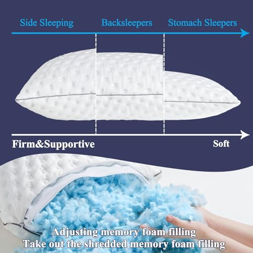 BedStory Pillows Pack of 2 - Shredded Memory Foam Pillow for Neck and Shoulder Pain Relief, Hypoallergenic and Cooling Bed Pillow - 50x75 cm, 1 Pair