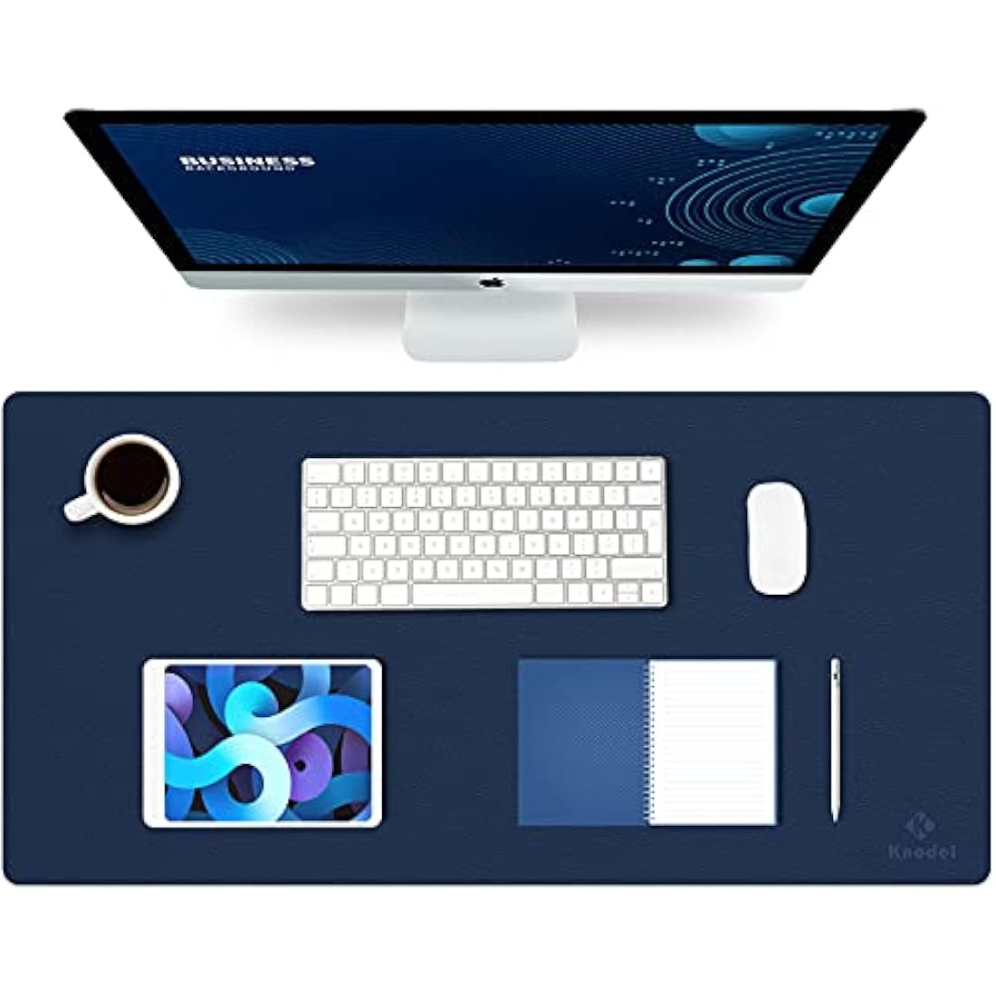 K KNODEL Large Office Leather Desk Mat, Mouse and Keyboard Pad, Computer and Laptop Mat, Desktop Protector and Cover, Writing Pad and Blotter (80x40cm, Dark Blue)