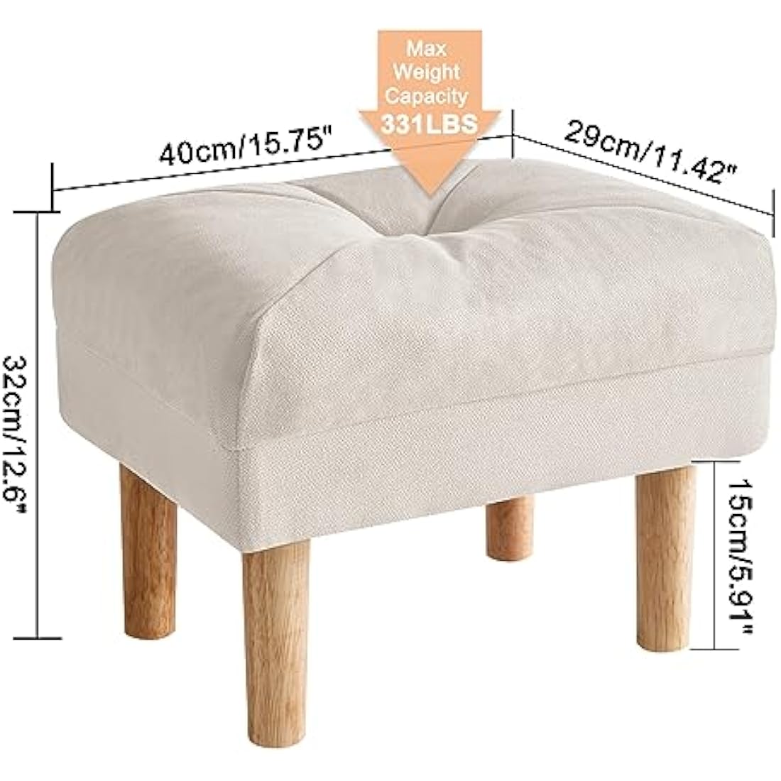 YMYNY Foot Stool, Ottoman Small, Chair with Sponge Padded Seat, Footrest, Shoes Changing Wooden Stool for Living Room, Bedroom, Entryway, 40×29×32CM, Beige HBD023M