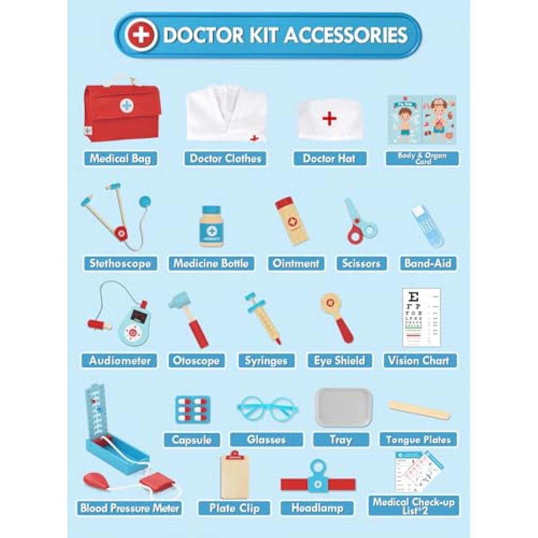 Lehoo Castle Doctors Set for Kids, Toys for 3 Year Old Boys, Wooden Kids Doctors Kit with Doctor Costume, 3 Year Old Boy Toys（Blue）