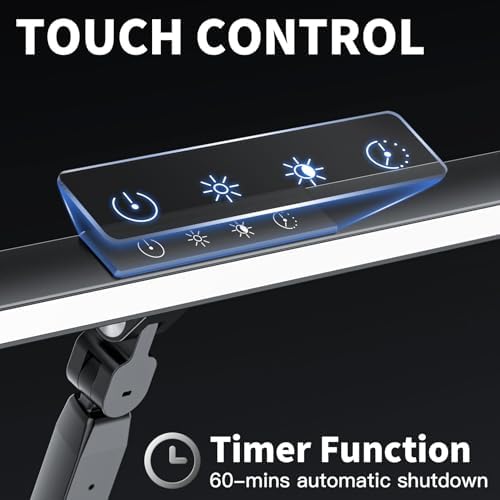 CHICLEW LED Desk Lamp for Home Office, 5 Colors Lighting 5 Brightness Levels Eye-Caring Task Architect Reading Table Lamps, Adjustable Clamp Light for Study Work, Touch Control