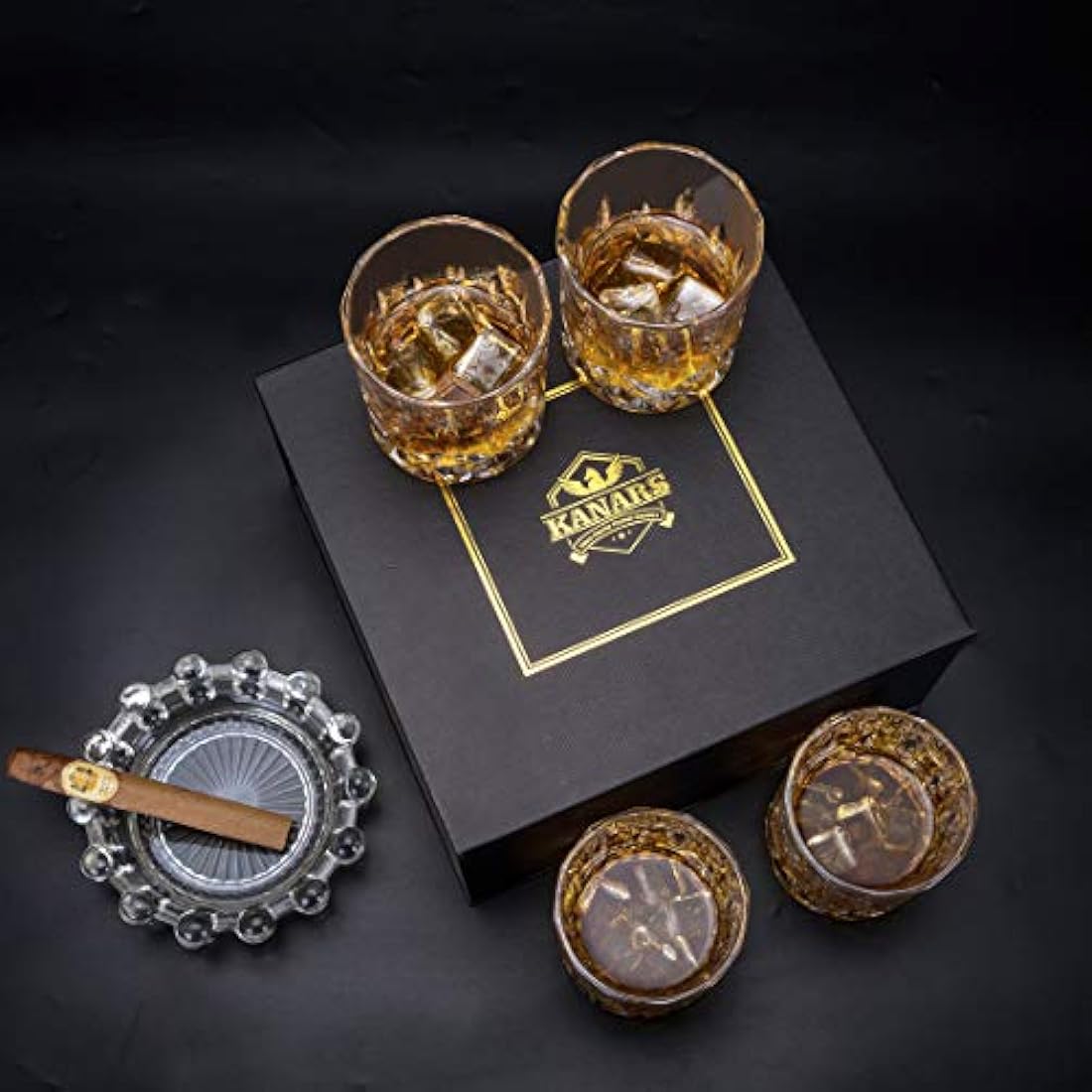 KANARS Whisky Glasses Set, No-Lead Crystal Whiskey Glass for Bourbon, Tequila, Cocktail, Cognac, Martini, Unique Stylish Gift Box, Set of 4, 300 ml