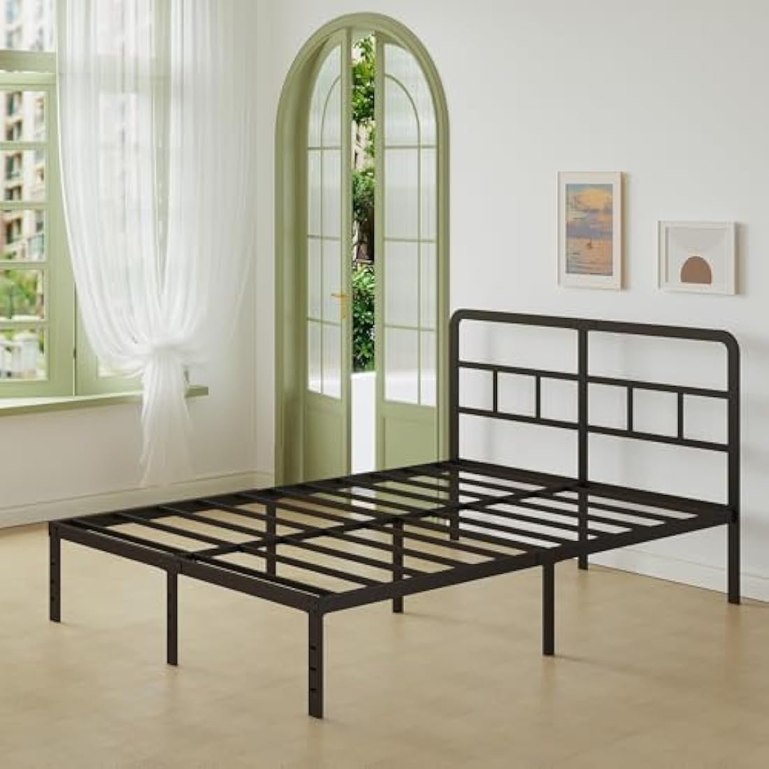 Lutown-Teen Super King Bed Frame 6ft with Curved Headboard, Heavy Duty Metal Bed Frames Super King Size with Steel Slats, 36 cm High, Ample Storage Underneath, Noise Free, Easy Assembly, Black