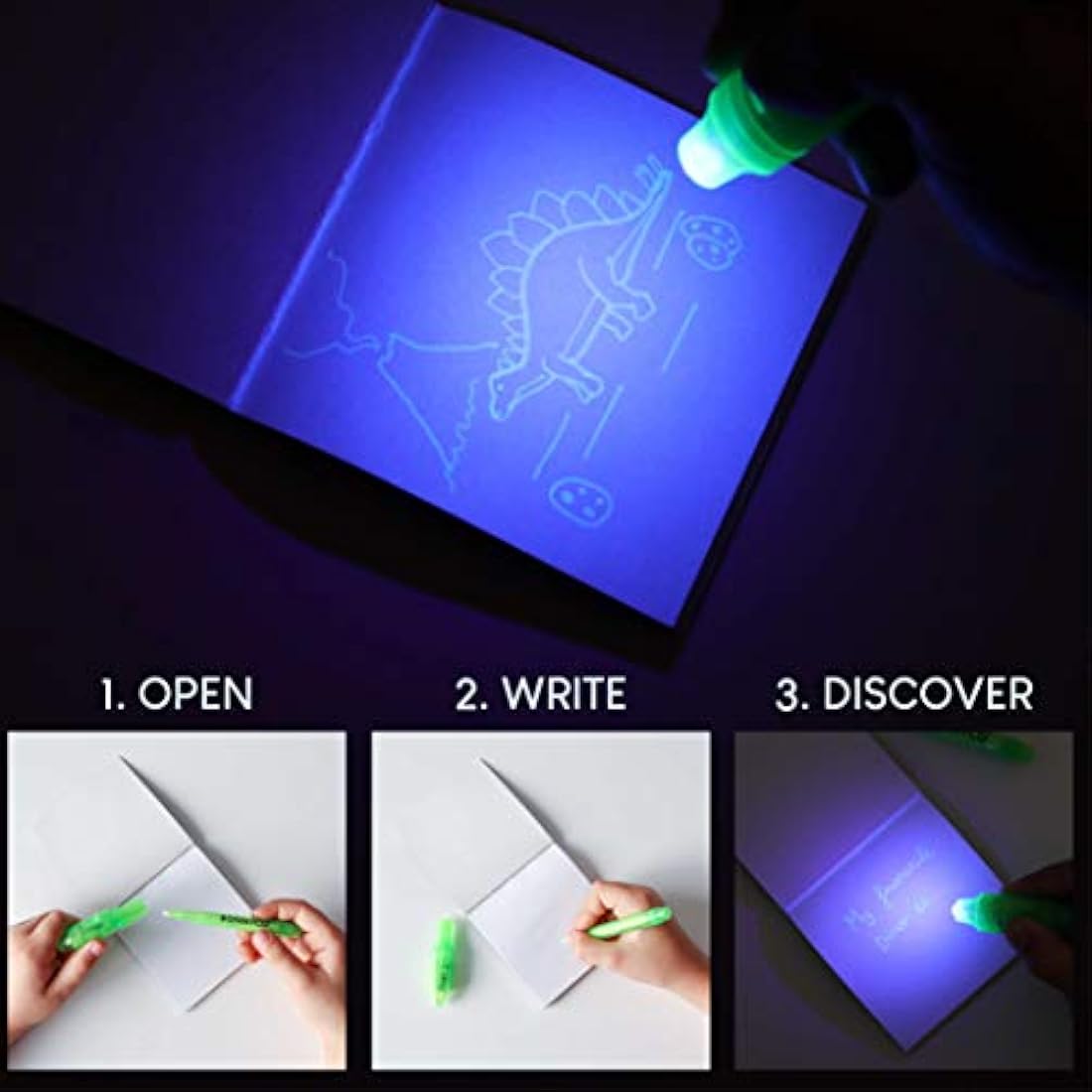 BONNYCO Invisible Ink Pen and Notebook, Pack 16 Dinos Party Bags Filler & Pinata Toys | Dinos Birthday Decorations | Stocking Fillers for Kids Birthday | School Prizes & Gifts for Children