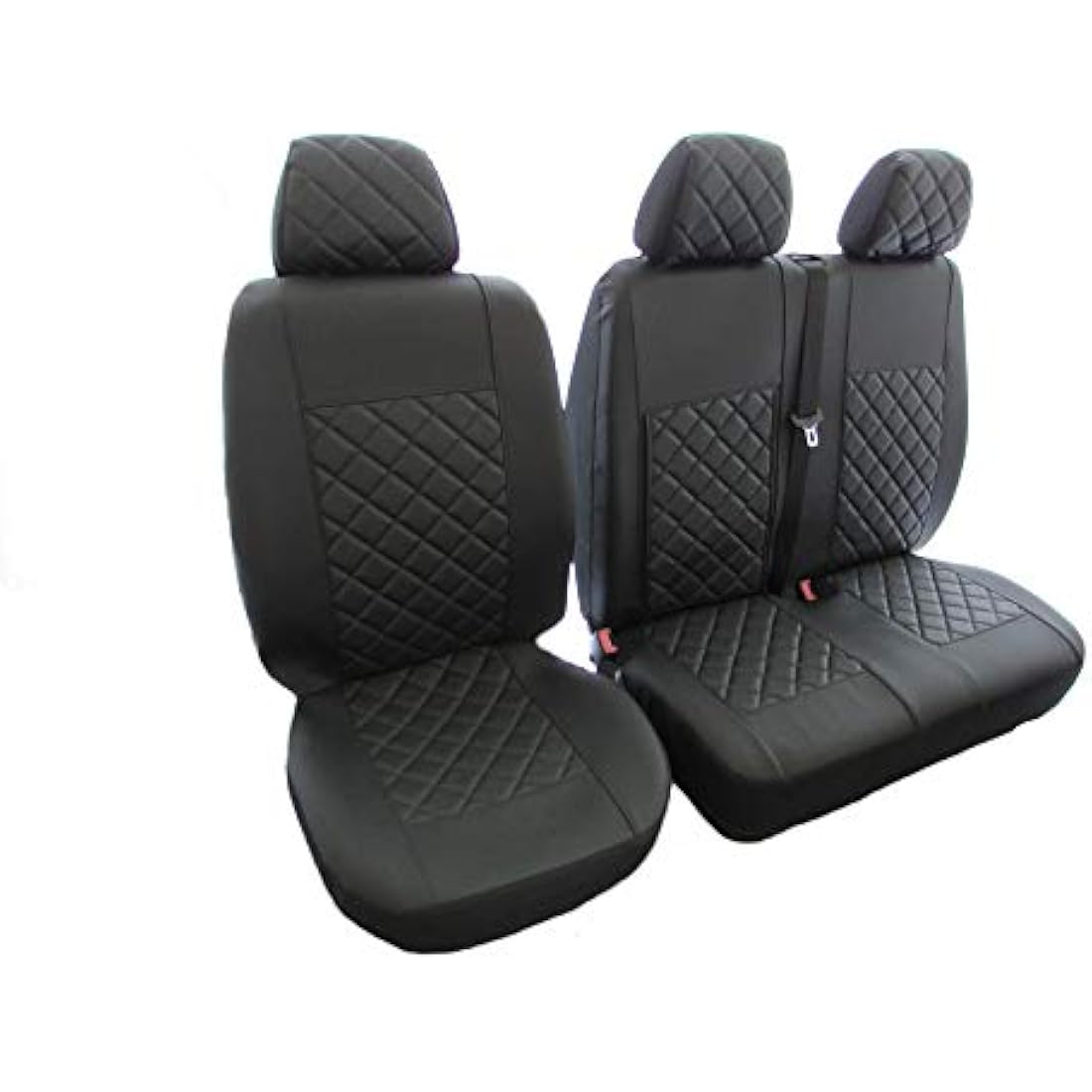 Texmar Designed to fit MERCEDES SPRINTER CRAFTER 2006-2018 RHD ALL BLACK ECO LEATHER Seat Covers 2+1 (1 single 1 double)