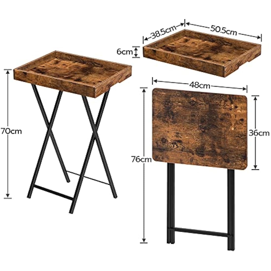HOOBRO Folding TV Tray Tables for Eating, Snack Dinner Side Table with Removable Serving Tray, Foldable Bedside Occasional Coffee Table, Laptop Tables for Small Space, Rustic Brown EBF29BZ01