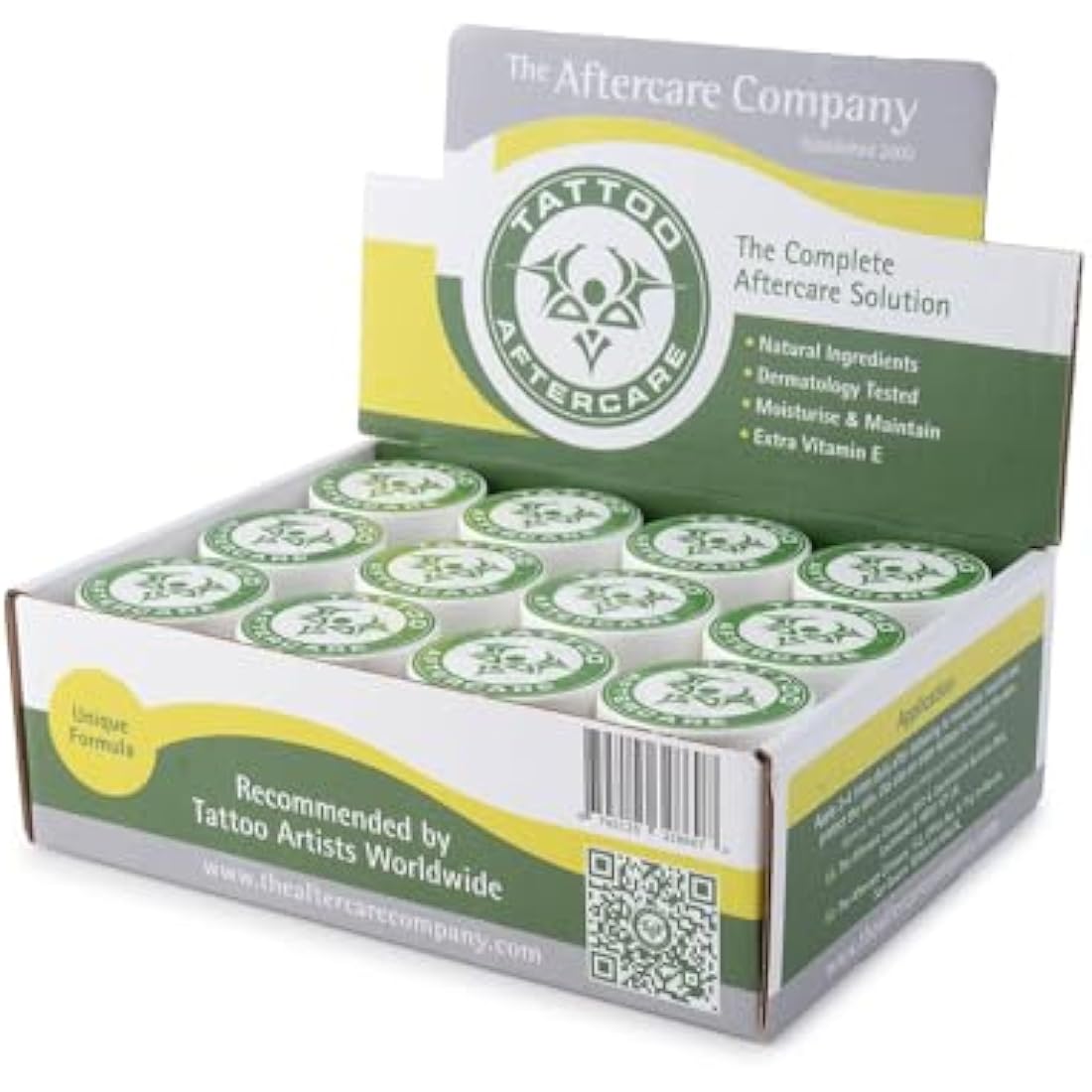 Tattoo Aftercare Box 24 x 10g from The Aftercare Company -Dermatology Approved -Moisturise, Soothe, Maintain - Cruelty Free - Unique Formula