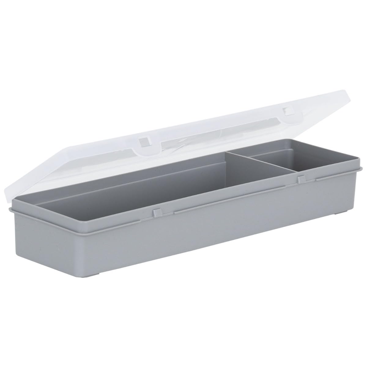 Wham 4.02 29cm Slim 2 Division Plastic Storage Organiser Box Upcycled Soft Grey With Clear lid