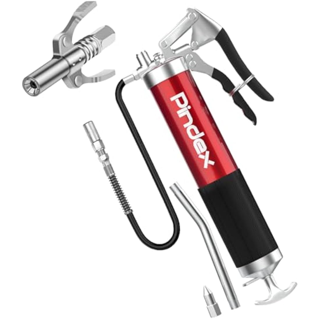 Pindex Heavy Duty Grease Gun Set with G Coupler Quick Release Lock, Manual Pistol Grip Grease Gun Tool with Fittings Ends Nozzle Hose for 400g Cartridge