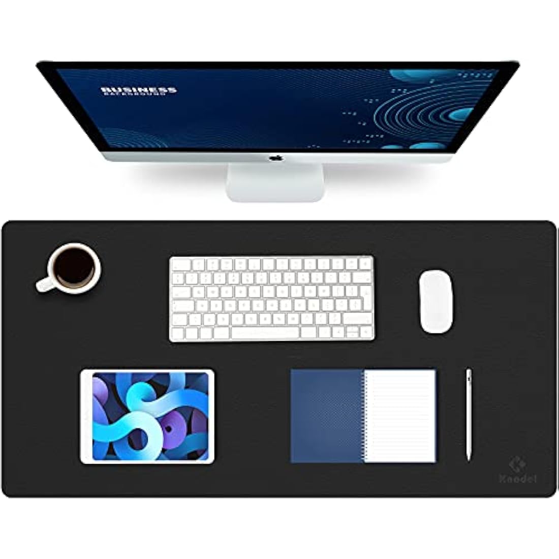 K KNODEL Large Office Leather Desk Mat, Mouse and Keyboard Pad, Computer and Laptop Mat, Desktop Protector and Cover, Writing Pad and Blotter (80x40cm, Black)