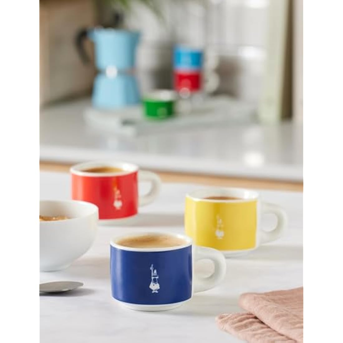 Bialetti TAZZ110 Six Stackable Cups, Multicoloured, Porcelain