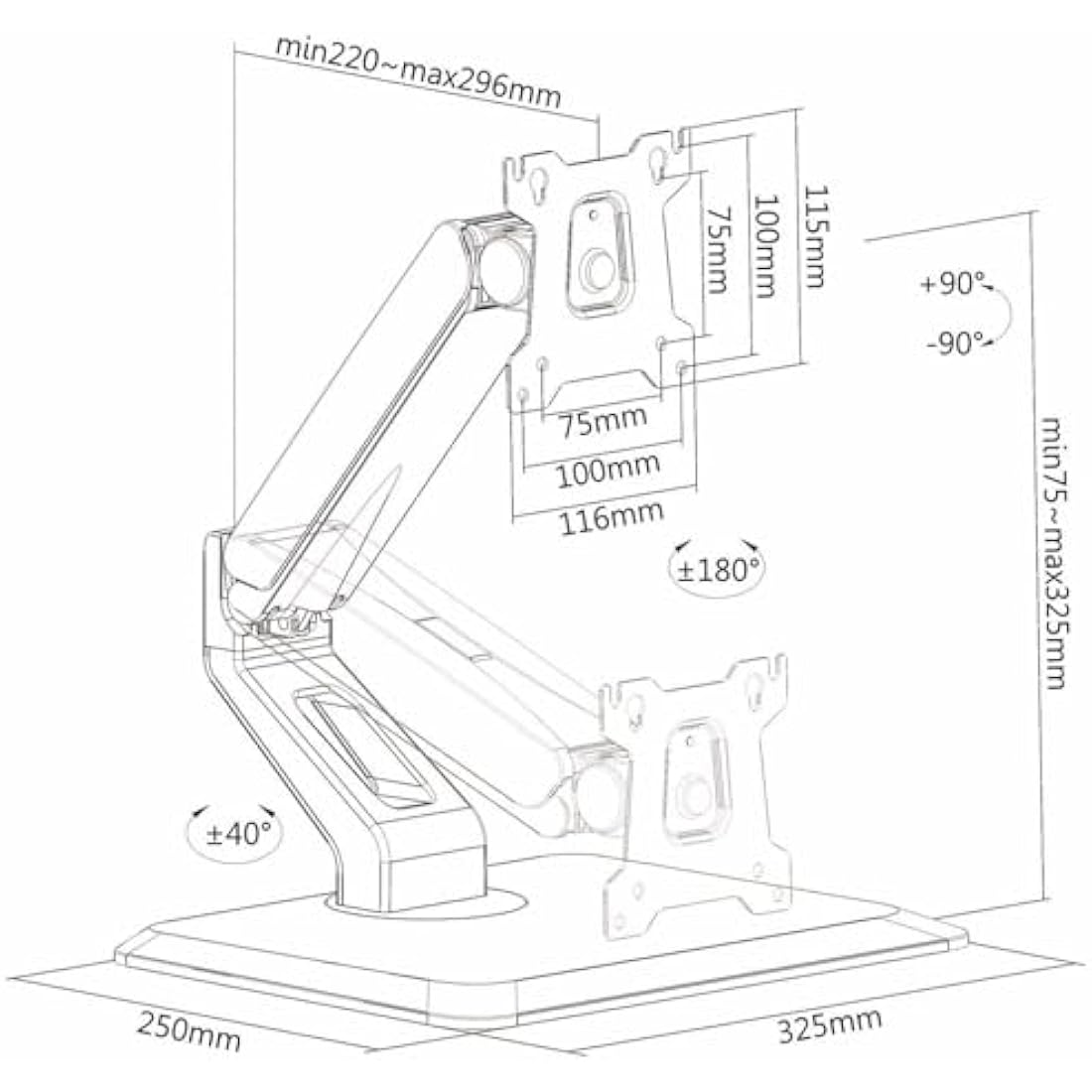 PureMounts Touchscreen Mount for Monitors with 43-81 cm (17-32 Inches) VESA 75 x 75 to 100 x 100 Fully Moveable Maximum Load 10 kg Black