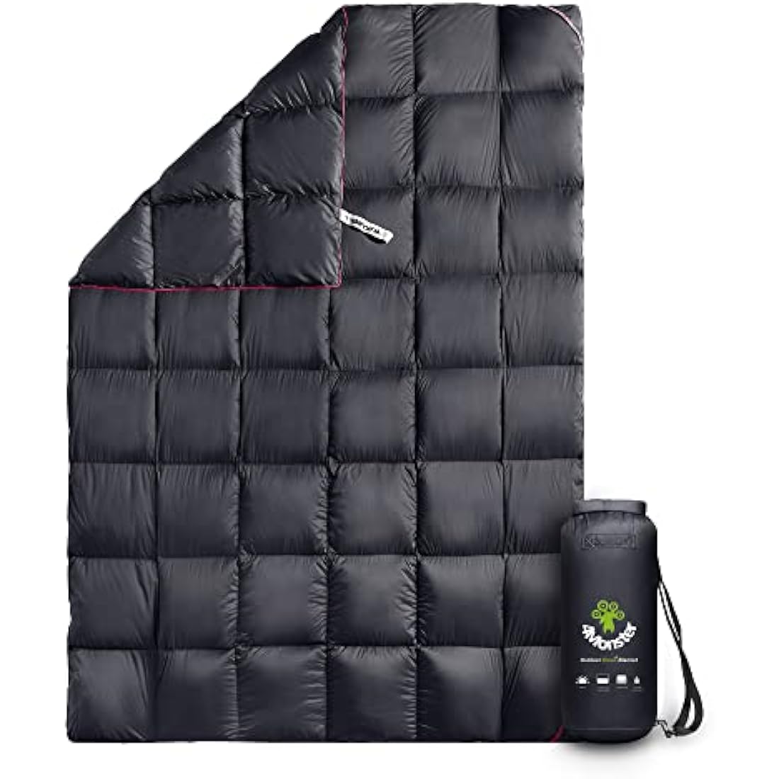4Monster Down Blanket lightweight, Compact Outdoor Camping Blanket Super Warm, Waterproof Packable Blanket for Travel, Picnics, Camping, Hiking (Grid-black, S: (127 * 178 cm))