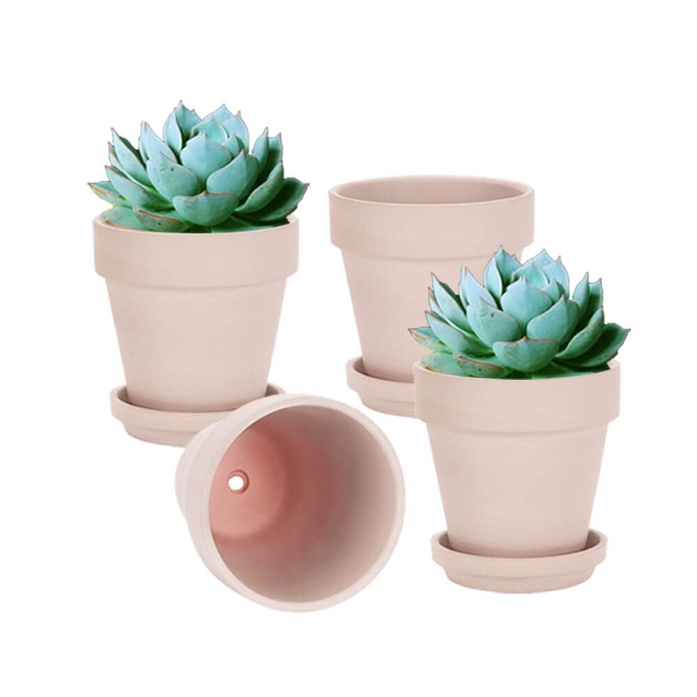 vensovo 15CM Pink Terracotta & Clay Pots for Plant with Saucer - 4 Pack Medium Terra Cotta Planter with Drainage Hole, Flowerpot for Indoor Outdoor