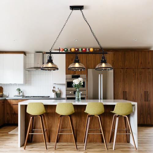 Retro Industrial Pendant Light, Black American Wrought Iron Snooker Bar Restaurant Style Chandelier,Hanging Lamp for Pool Table, Dining Table, Island Table
