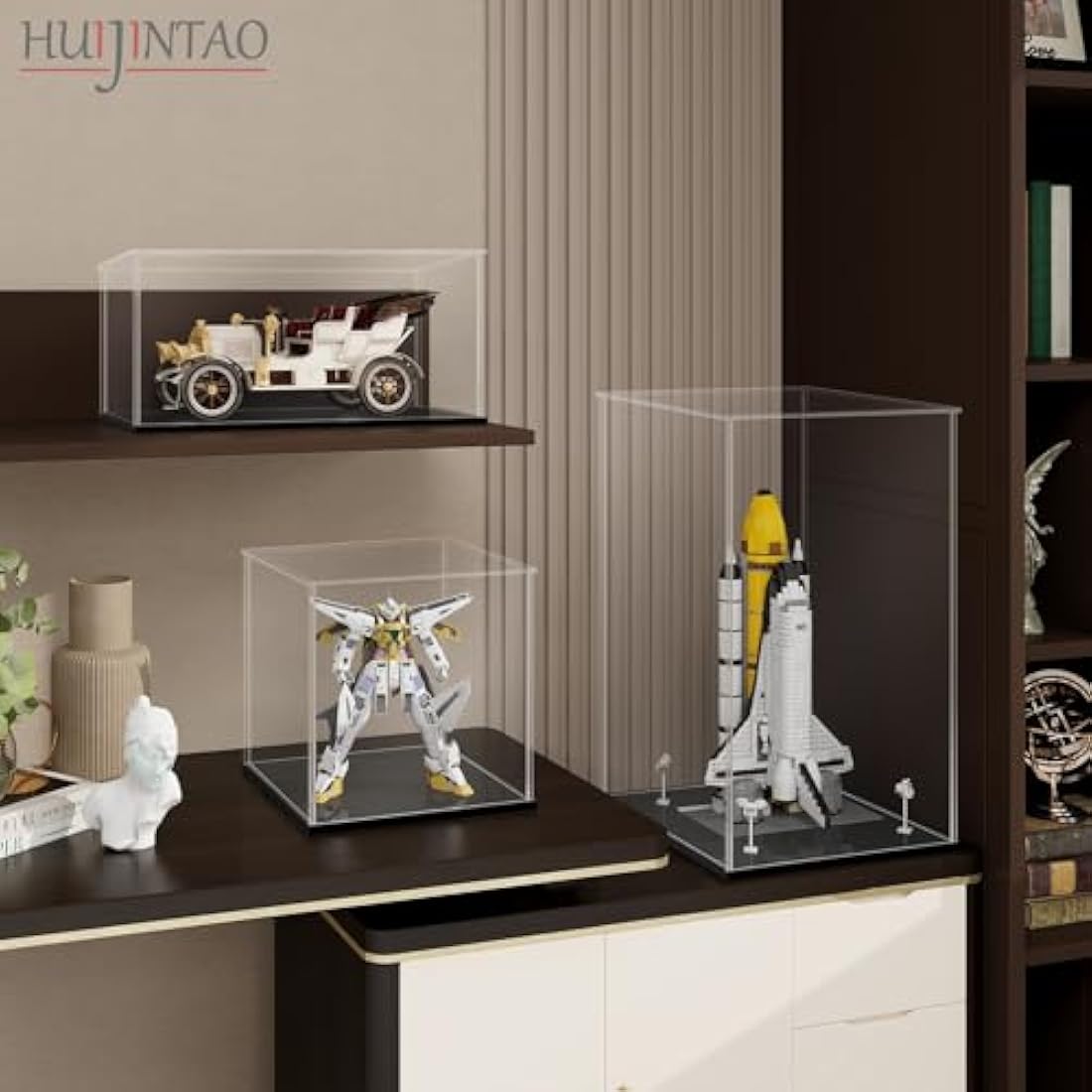 HUIJINTAO Clear Acrylic Display Case Countertop Box Cube Organizer Stand Dustproof Protection Showcase for Action Figures/Toys/Collectibles(9x9x9inch;23x23x23cm)