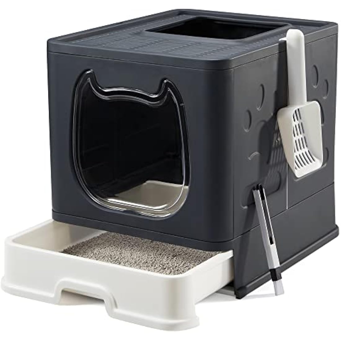 Vealind Covered Cat Litter Box with Lid for Small and Medium Cats, Top Entry Drawer Type with Front Door Cat Litter Tray (Black)