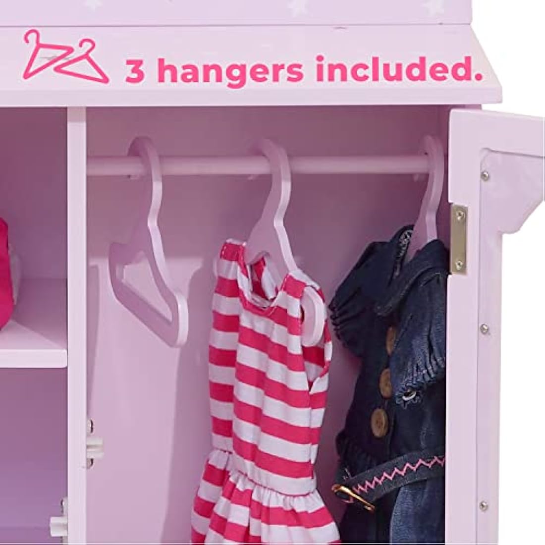 Olivia's Little World Purple Star 18 Inch Doll Closet Wardrobe Wooden Doll Furniture With 3 Doll Hangers TD-0210AP