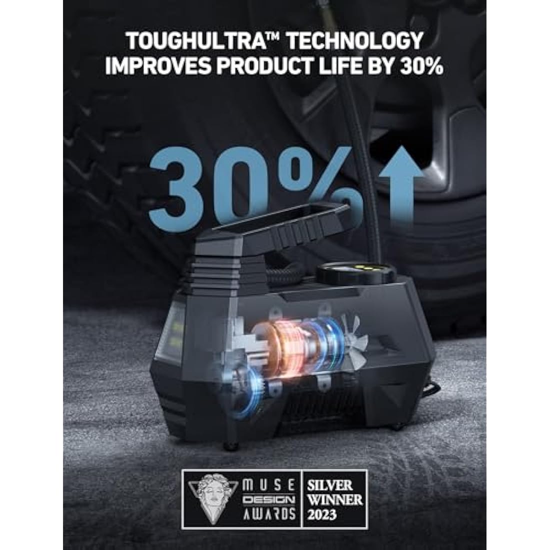 AstroAI Tyre Inflator Air Compressor 12V DC, 35LPM 100W Powerful Portable Car Tyre Pump Auto-Stop with Digital Pressure Gauge, 4 Valve Adaptors and LED Light, Car Accessories