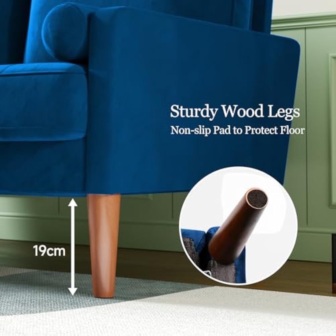 Vesgantti Small 2 Seater Sofa Blue, Comfy Sofa Couch with Spring Cushion, Velvet Sofa with Wood Legs, Modern Love Seat Sofa, Sofa 2 Seater for Living Room, Small Sofa for Bedroom, Blue Office Sofa