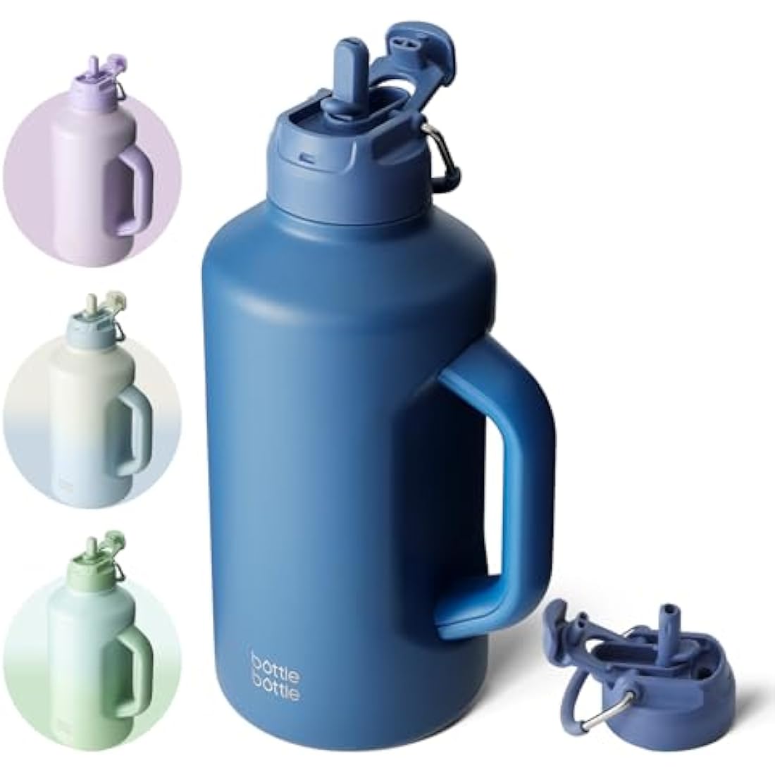 BOTTLE Insulated 64 oz Stainless Steel Water Bottle with Straw and Dual-use Lid for Men - Vacuum Jug for Workout, Gym, Soccer and Sports (Blue)