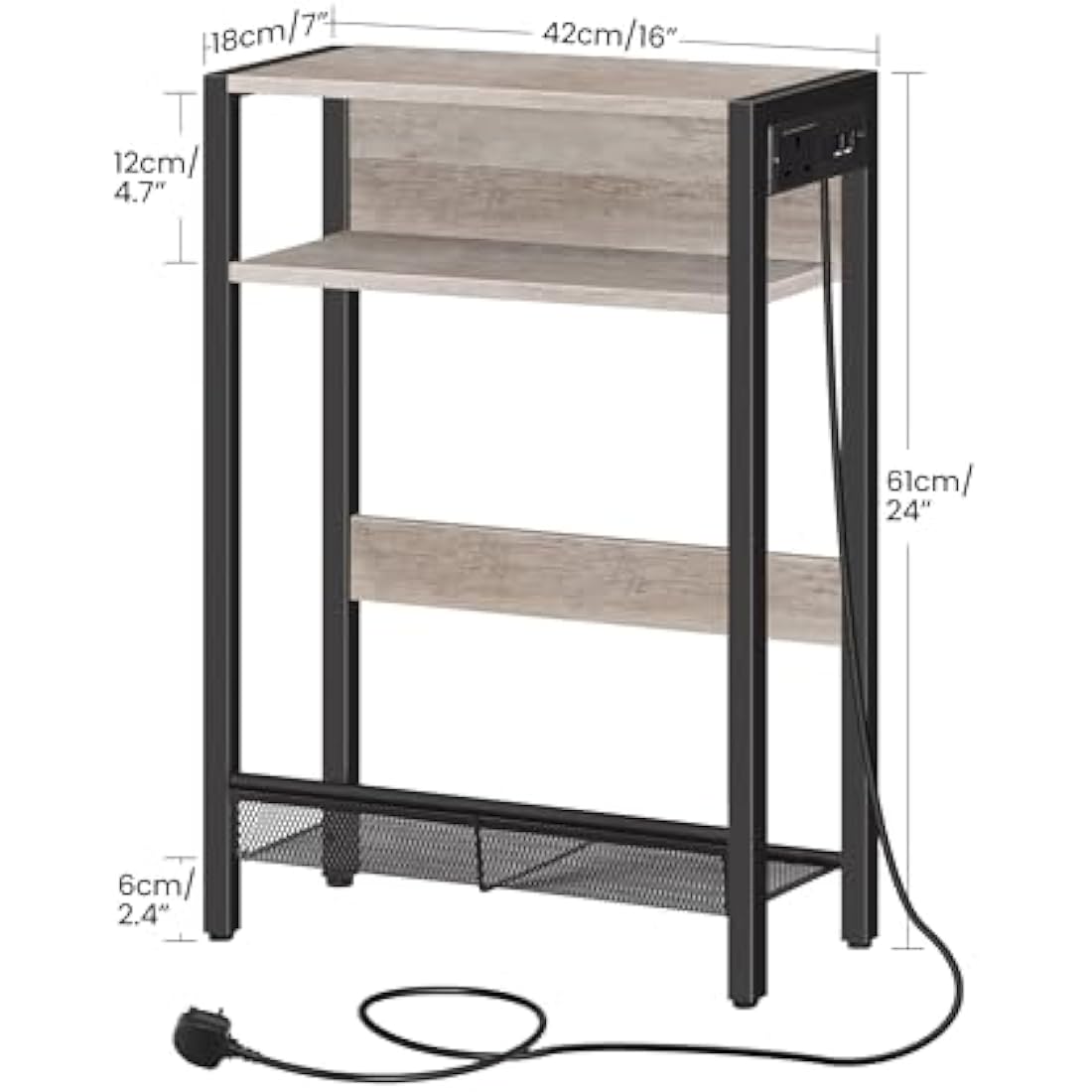 CHOEZON Side Table with Charging Station, Narrow End Table, Slim Nightstand for Small Space, Skinny Beside Table with Storage, for Living Room, Bedroom, Greige and Black DTBZ05KBH