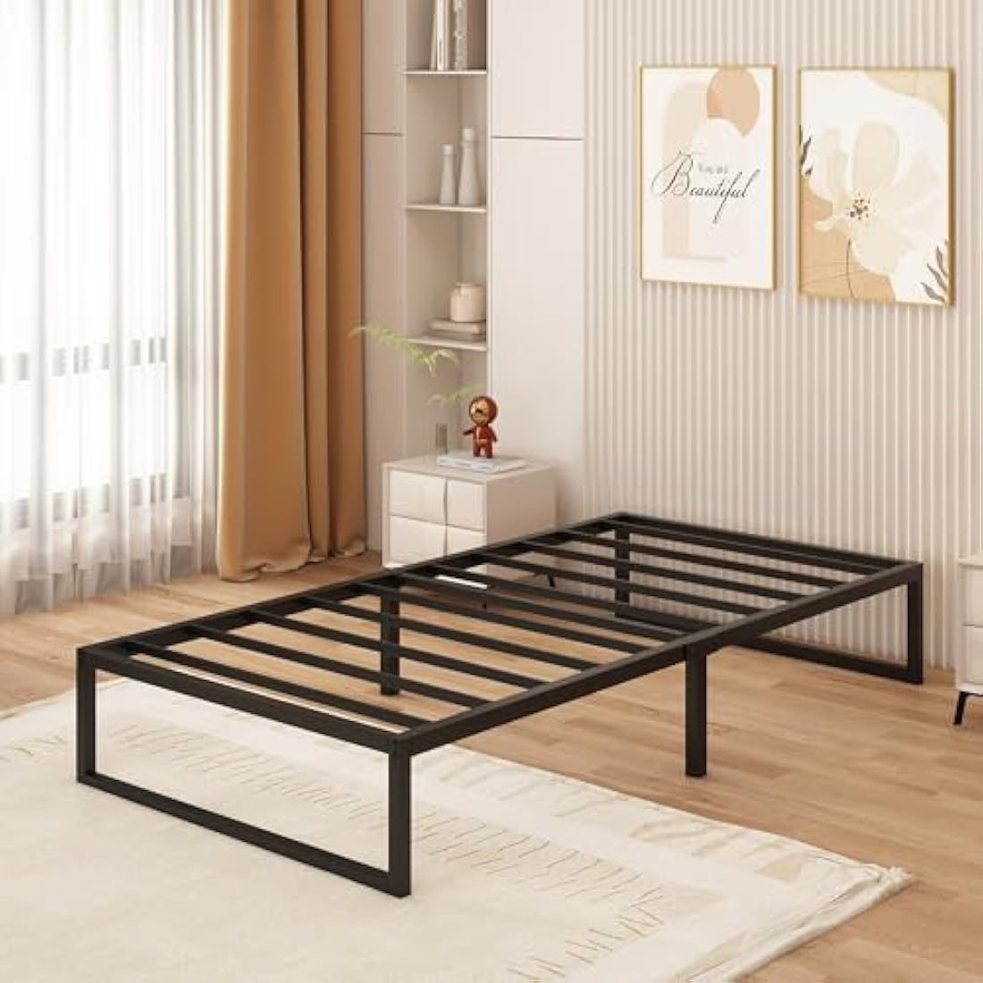 Yicensen Single Bed Frame 90x190 cm, Metal Bed Frame Single with Steel Slat Support, Easy Assembly, Noise Free, No Box Spring Needed, 30cm High, Black