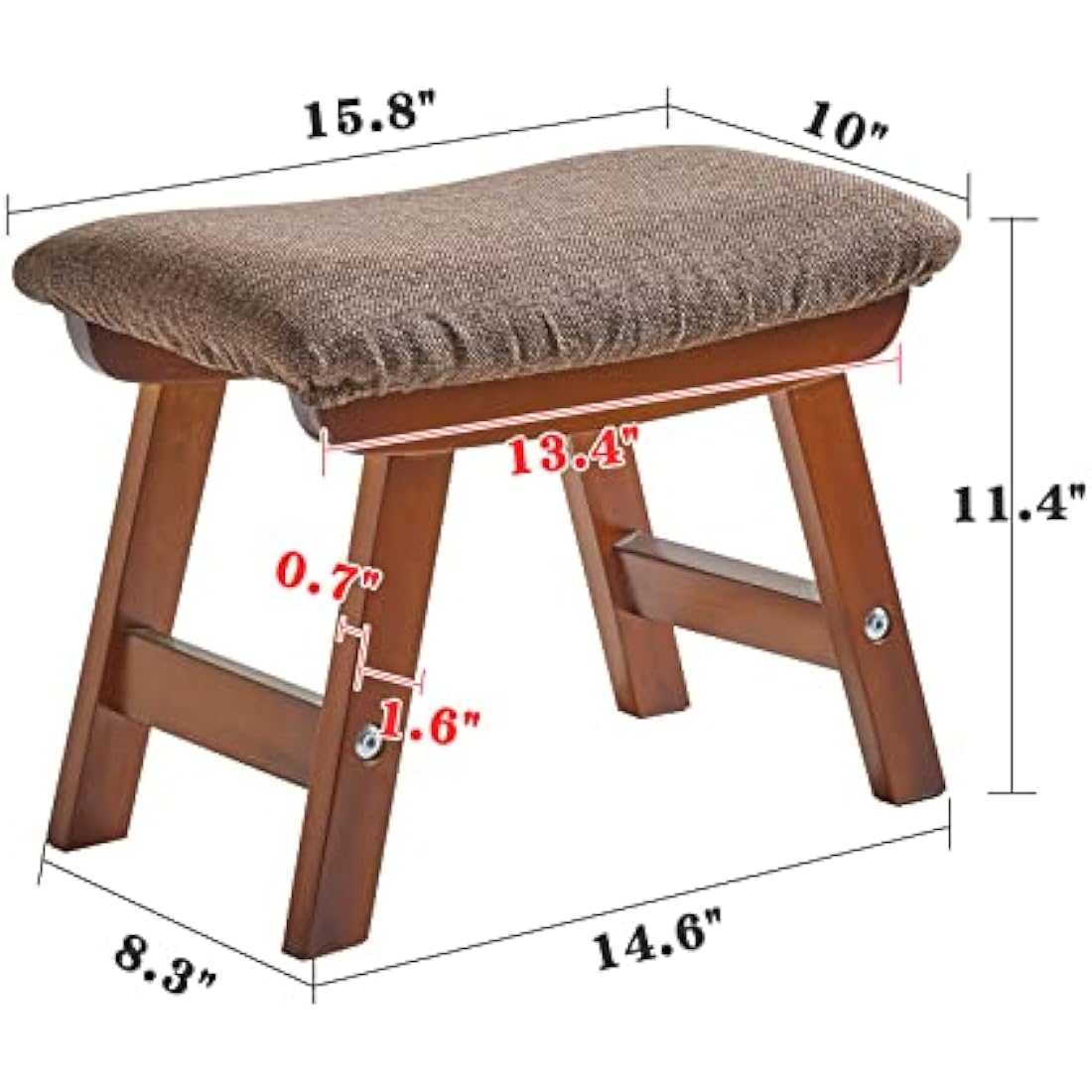 Aibiju Wooden Footstool, Foot Stool Ottoman Padded Chair Stool with Removable Cover 4 Beech Legs Suitable for Bedroom, Living Room and Kitchen, (Brown leg+ Brown cushion), YDEU-1359