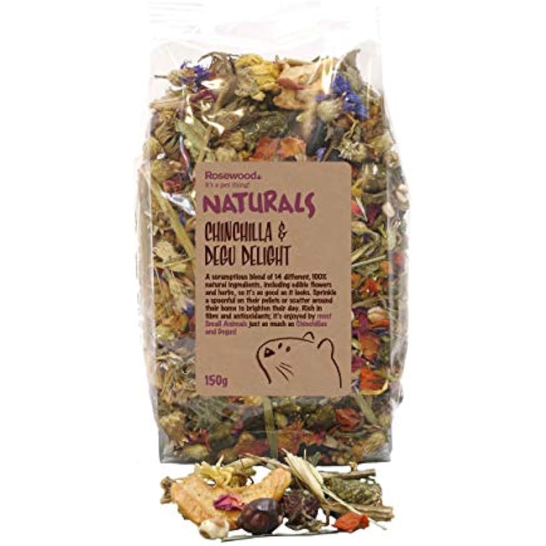 Rosewood Naturals Chinchilla & Degu Delight, Small Animal Treat for Rabbits, Guinea Pigs, Chinchillas, Degus, Hamsters, Gerbils, Mice and Rats, 150g
