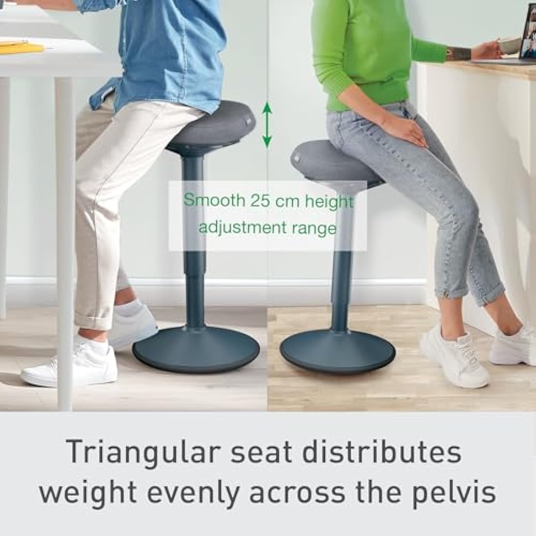 Leitz Ergo Active Standing Stool with Unique Dual Density Foam Comfort Cushion, Height Adjustable 57 to 82cm, 100% Post Consumer Recycled Seat Cover, Supports 110kg, Ergo Range, Dark Grey, 65450089
