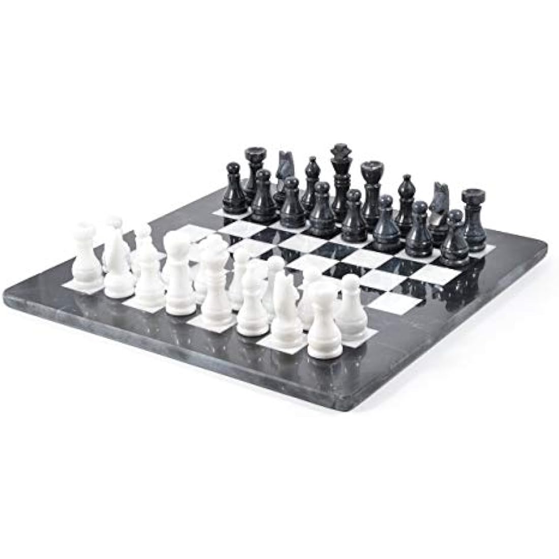 British Fossils 15" Handmade Himalayan Marble Chess Set - Black & White Marble