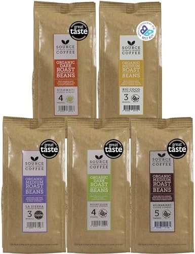 Organic Coffee Beans - Single Origin, Award Winning Medium & Dark Roast Gift Set by Source Climate Change - Ethically Sourced, Traceable & Freshly Roasted Taste Collection, 4 x 227g Coffee Bags
