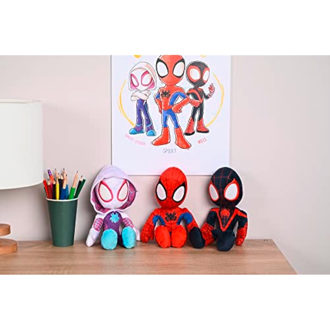 Disney Spiderverse Ghost Spider Action Figure Soft Toy with Glow in the Dark Eyes, Multicolor, One Size, 25 cm