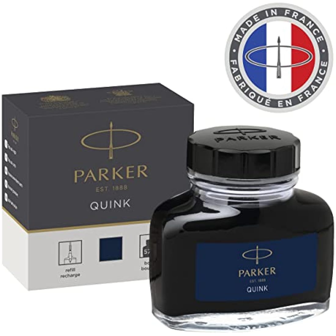 Parker Fountain Pen Ink Bottle | Blue-Black QUINK Ink | 57 ml Fountain Pen Refill